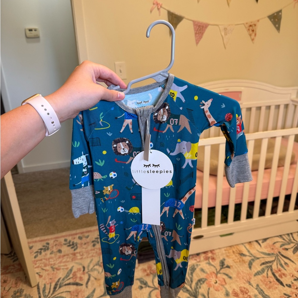 Little Sleepies Blue and Gray Footies with Playful Design